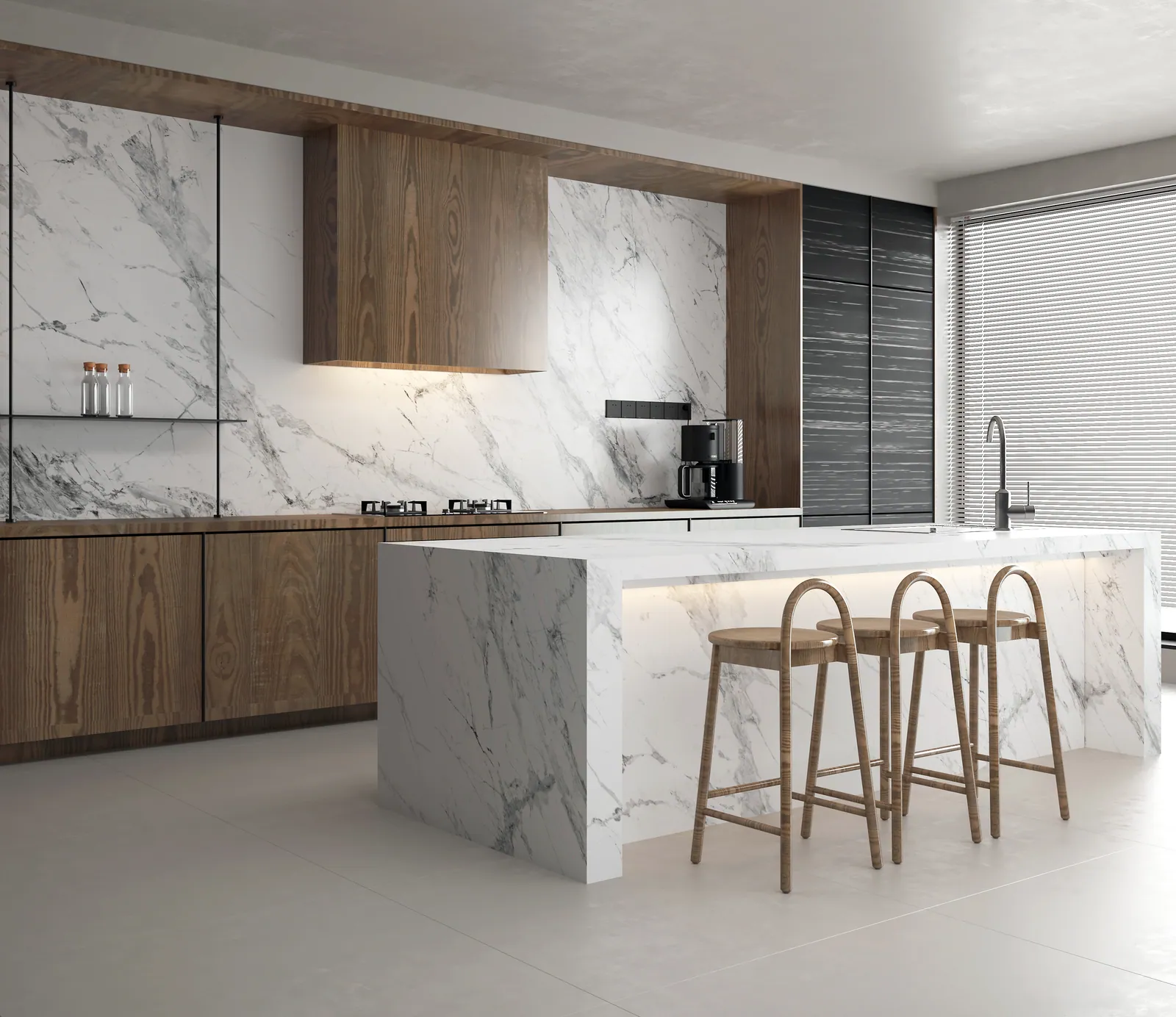 Đảo bếp, mặt bàn bếp hoàn thiện bằng đá nung kết Vasta Stone Invisible Light – Viahome