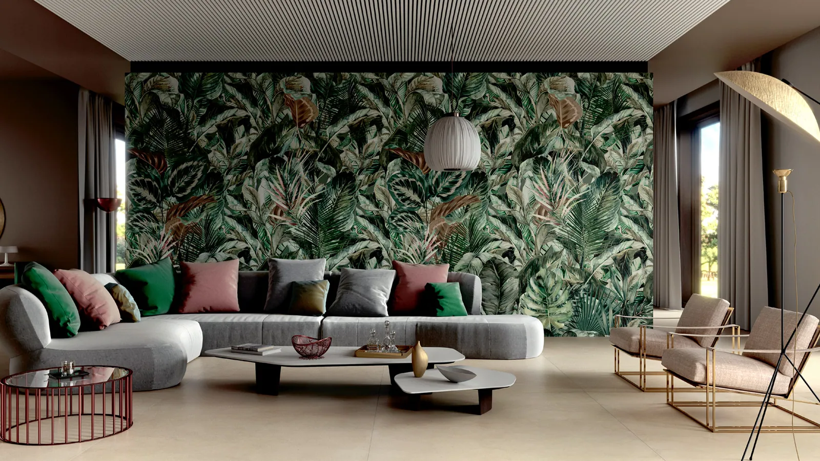 Không gian hoàn thiện bằng đá nung kết Vasta Stone Jungle Green Deep – mặt bàn bếp, đảo bếp, ốp tường