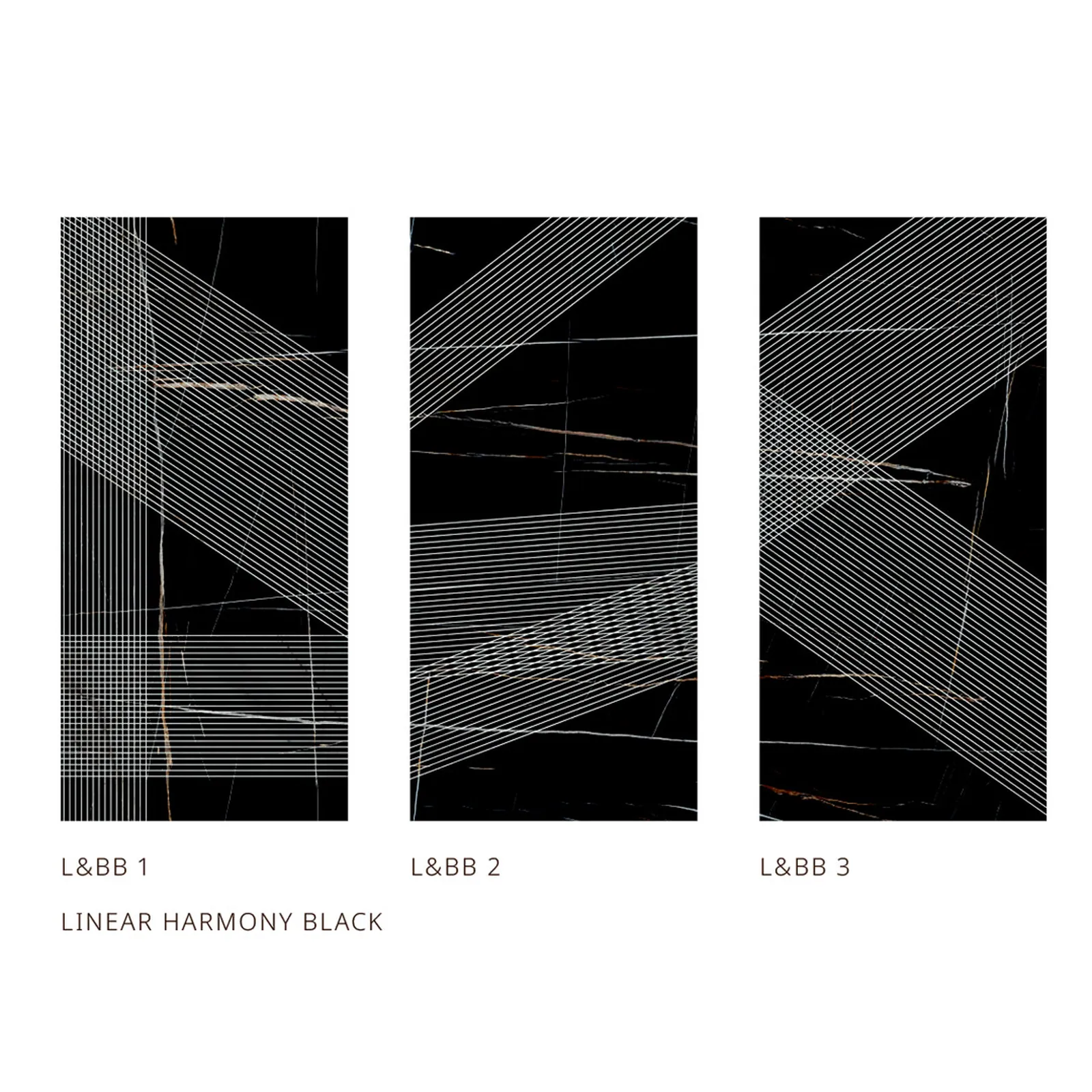 3 tấm đá nung kết Vasta Stone Linear Harmony Black ghép bộ liền vân, dùng cho mảng tường và đảo bếp khổ lớn