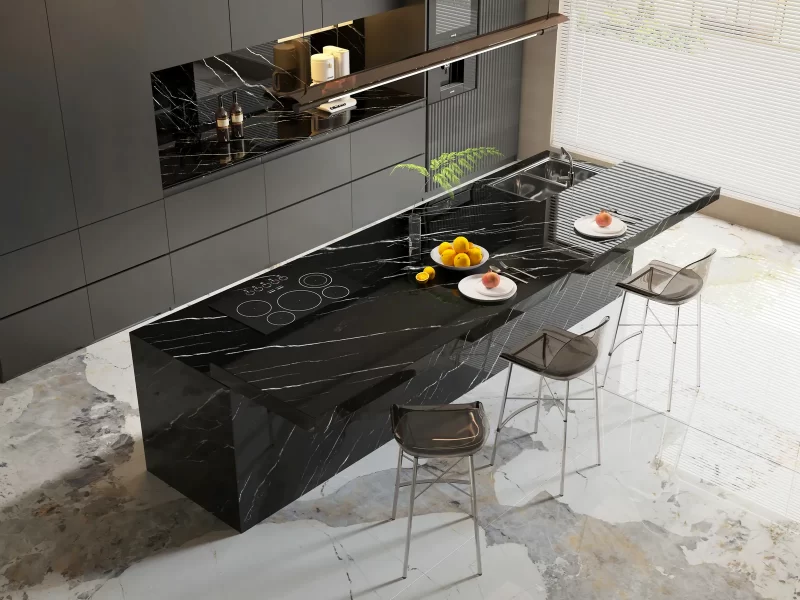 Đảo Bếp, Mặt Bàn Bếp Hoàn Thiện Bằng Đá Nung Kết Vasta Stone Marquina Eclipse – Viahome