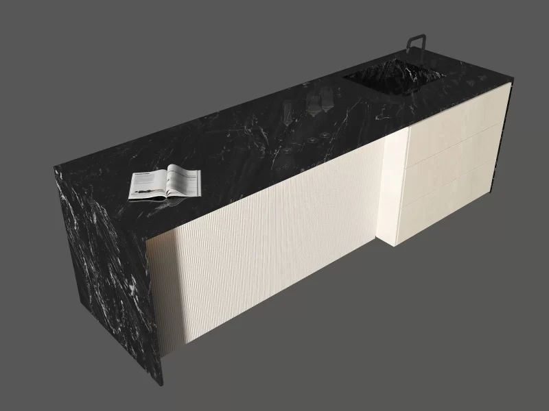Đảo Bếp, Mặt Bàn Bếp Hoàn Thiện Bằng Đá Nung Kết Vasta Stone Marquina Vortex – Viahome