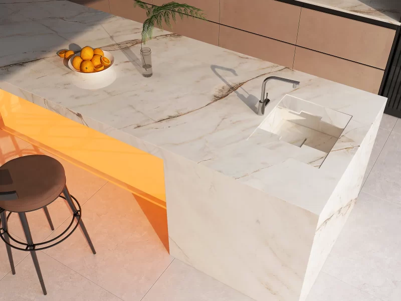 Đảo Bếp, Mặt Bàn Bếp Hoàn Thiện Bằng Đá Nung Kết Vasta Stone Monte Bianco – Viahome