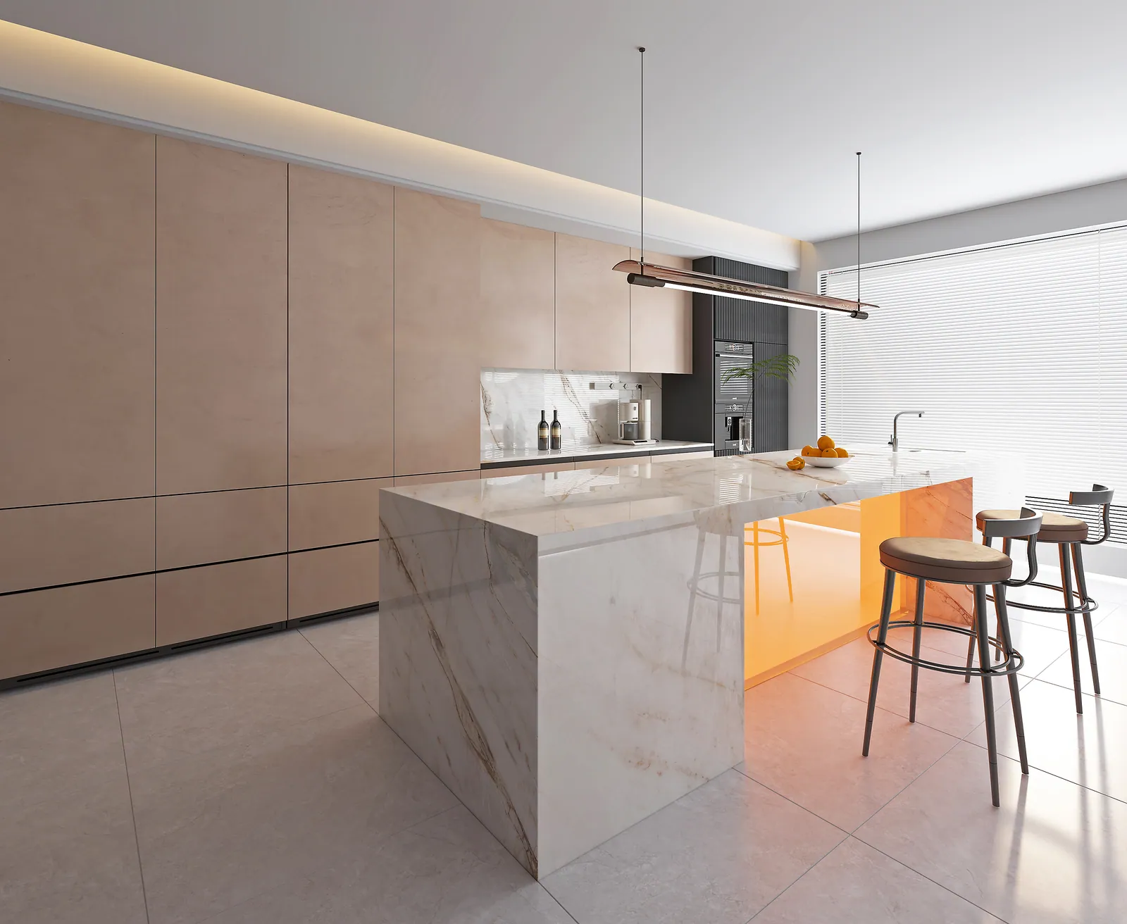 Đảo bếp, mặt bàn bếp hoàn thiện bằng đá nung kết Vasta Stone Monte Bianco – Viahome