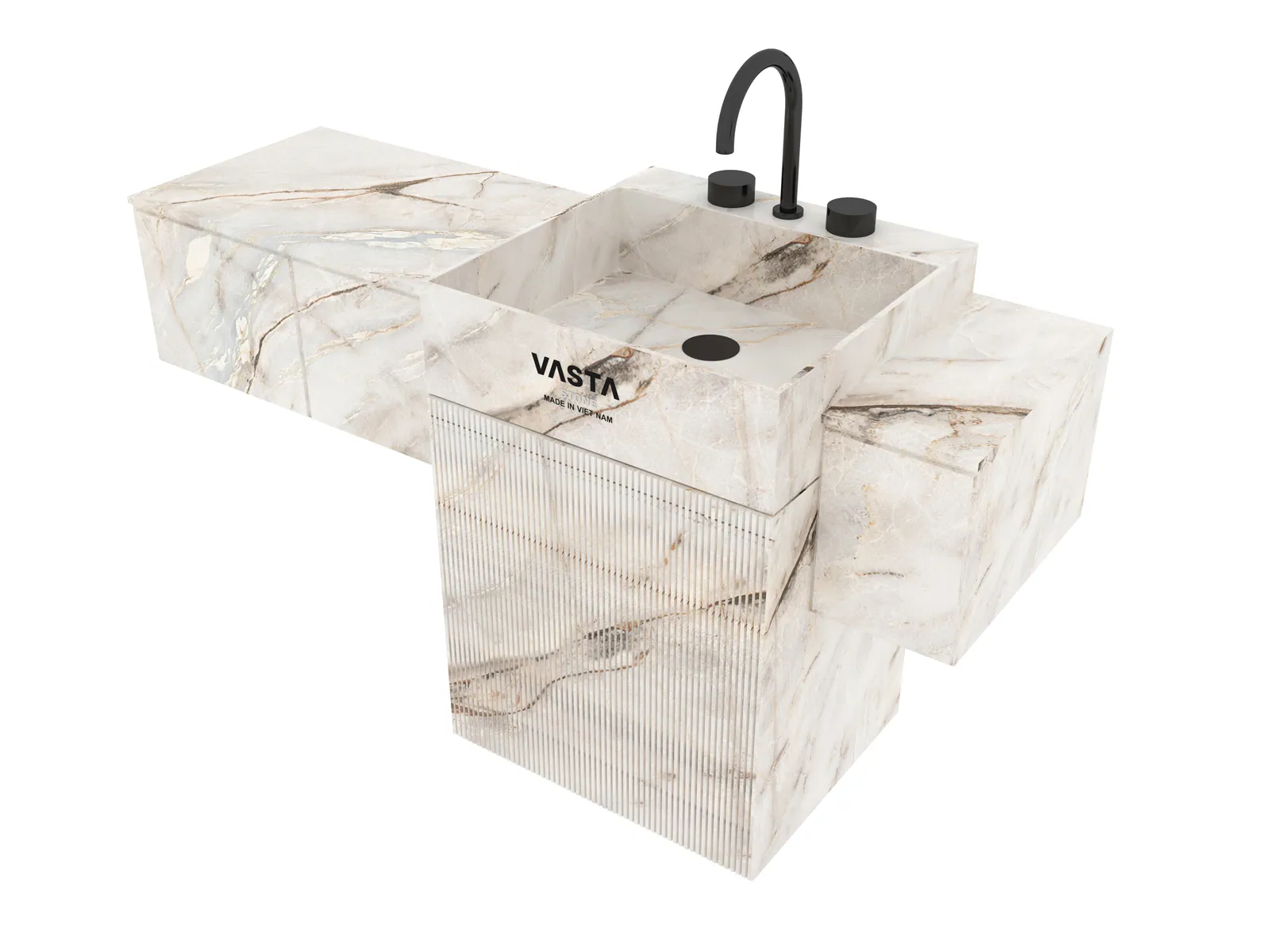 Đảo bếp, mặt bàn bếp hoàn thiện bằng đá nung kết Vasta Stone Monte Bianco – Viahome