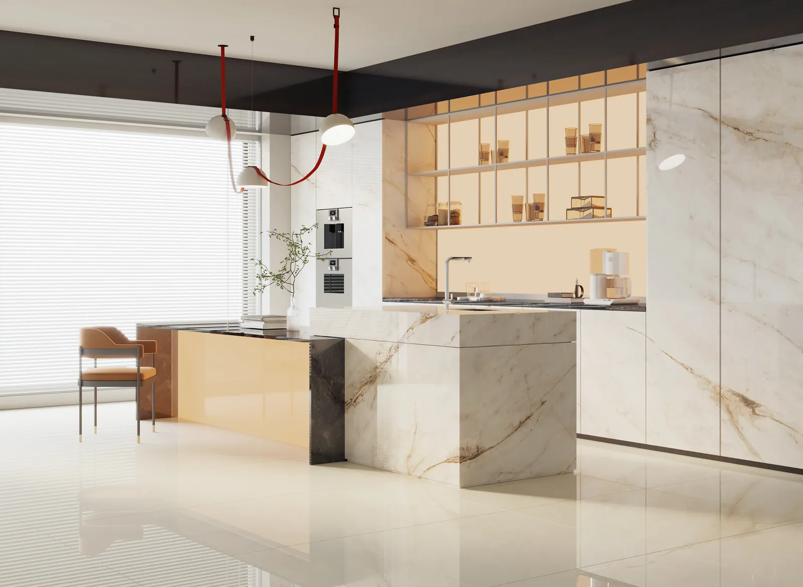 Đảo bếp, mặt bàn bếp hoàn thiện bằng đá nung kết Vasta Stone Monte Bianco – Viahome
