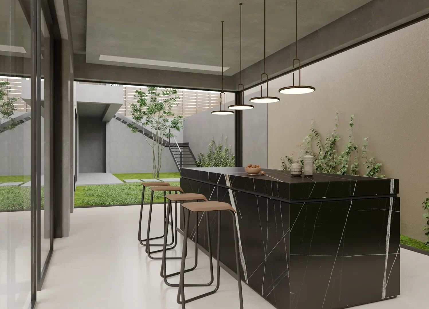 Đảo bếp, mặt bàn bếp hoàn thiện bằng đá nung kết Vasta Stone Sahara Noir – ViaHome