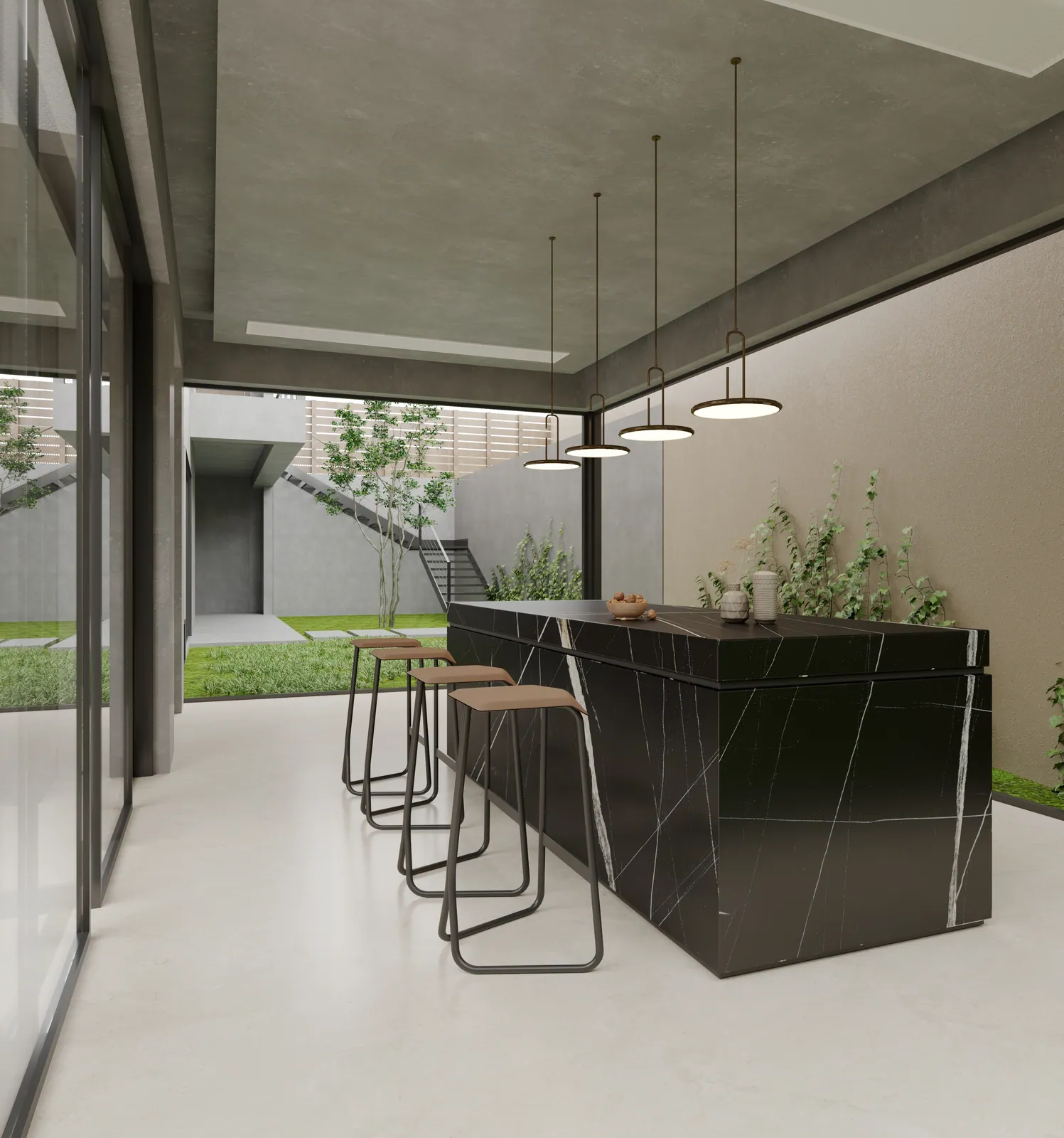Đảo bếp, mặt bàn bếp hoàn thiện bằng đá nung kết Vasta Stone Sahara Noir – Viahome