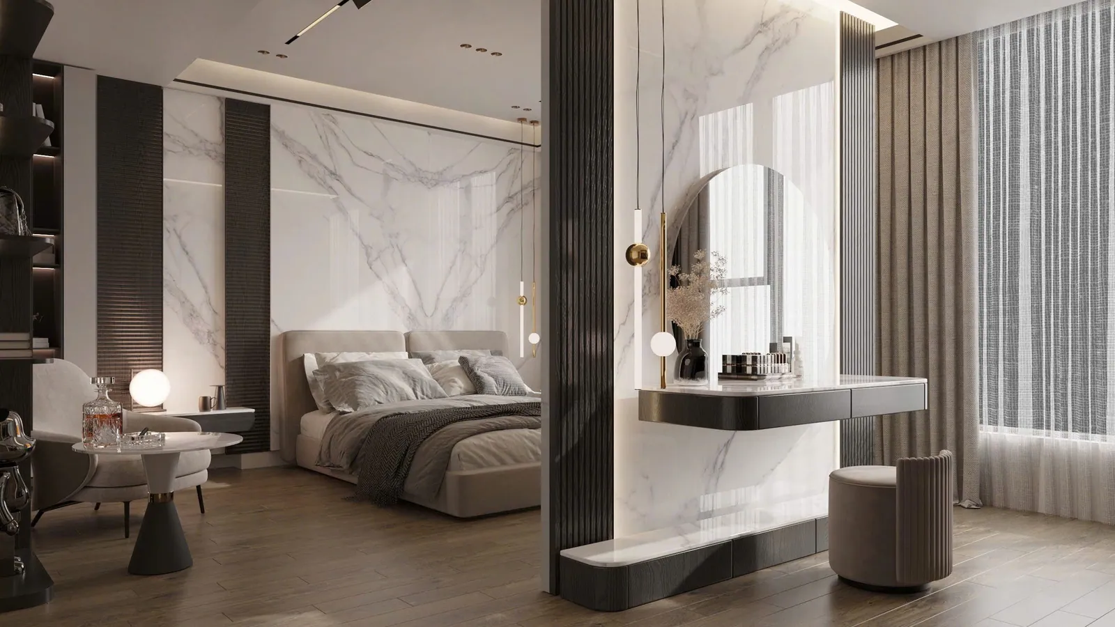 Không gian hoàn thiện bằng đá nung kết Vasta Stone Statuario – mặt bàn bếp, đảo bếp, ốp tường