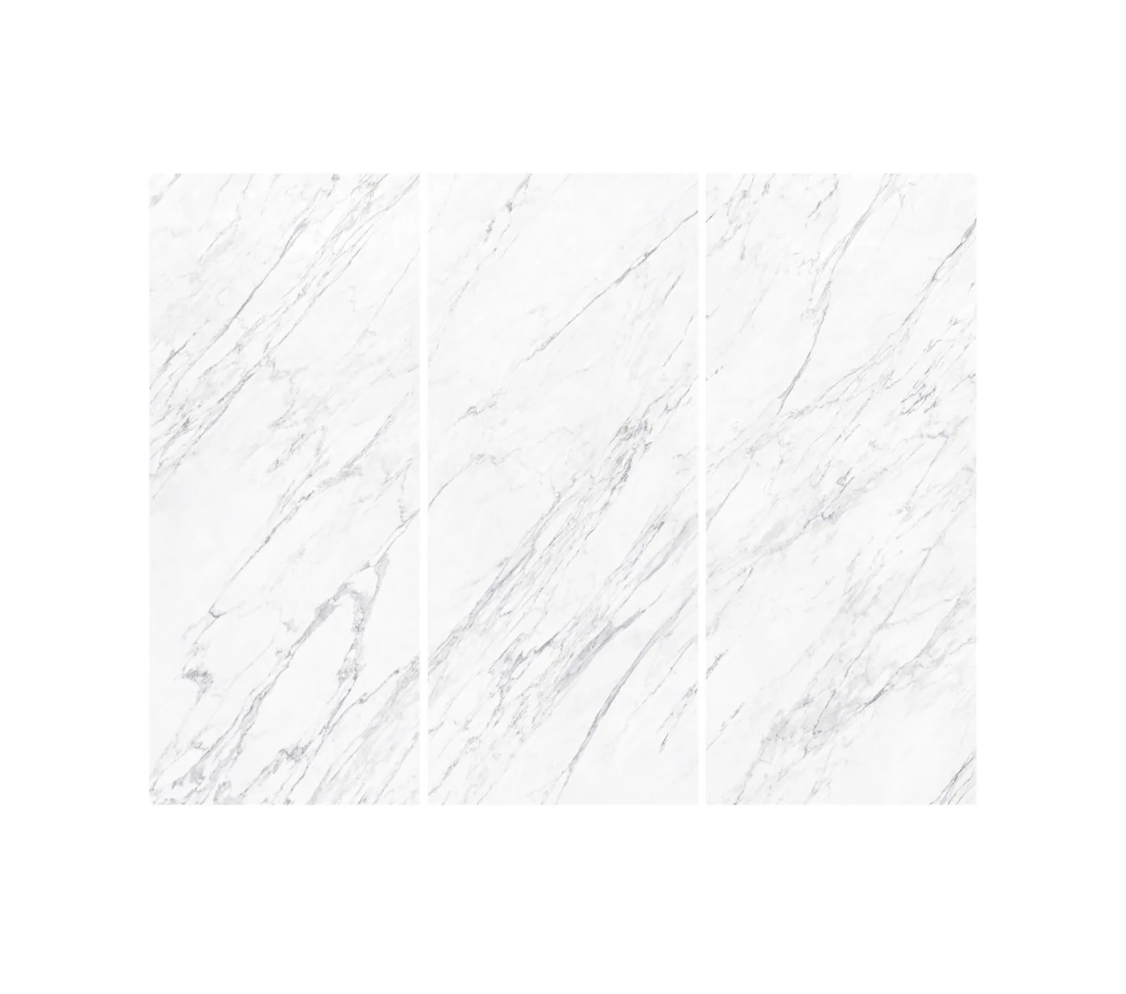2 tấm đá nung kết Vasta Stone Statuary Bianco ghép bộ liền vân, dùng cho mảng tường và đảo bếp khổ lớn