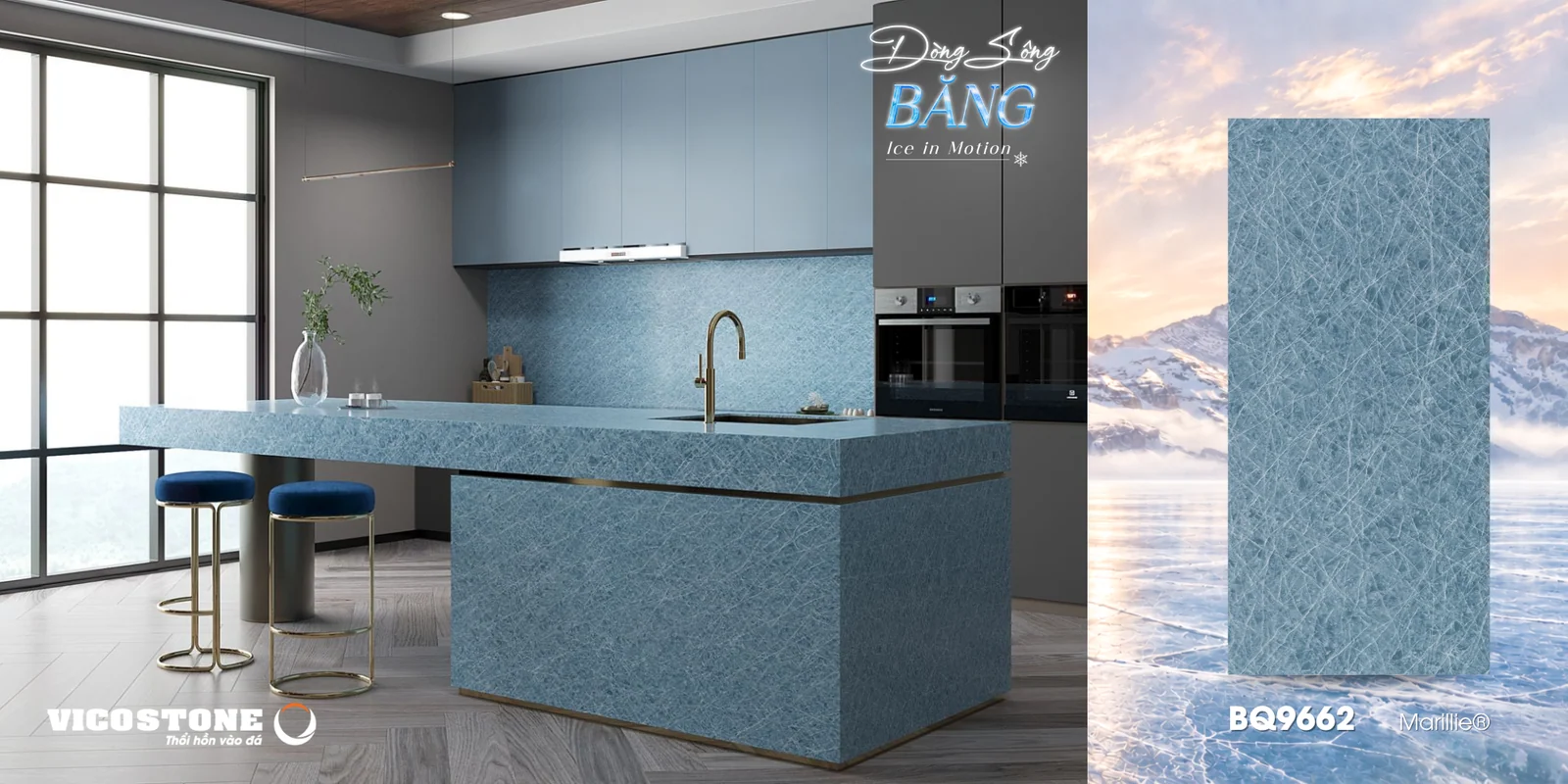 Phối Cảnh Minh Họa Đá Vicostone Marillie Bq9662 Do Hãng Cung Cấp