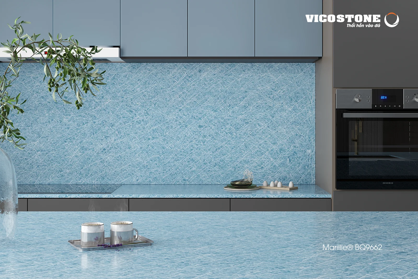 Phối cảnh ứng dụng đá Vicostone Marillie BQ9662 – 02