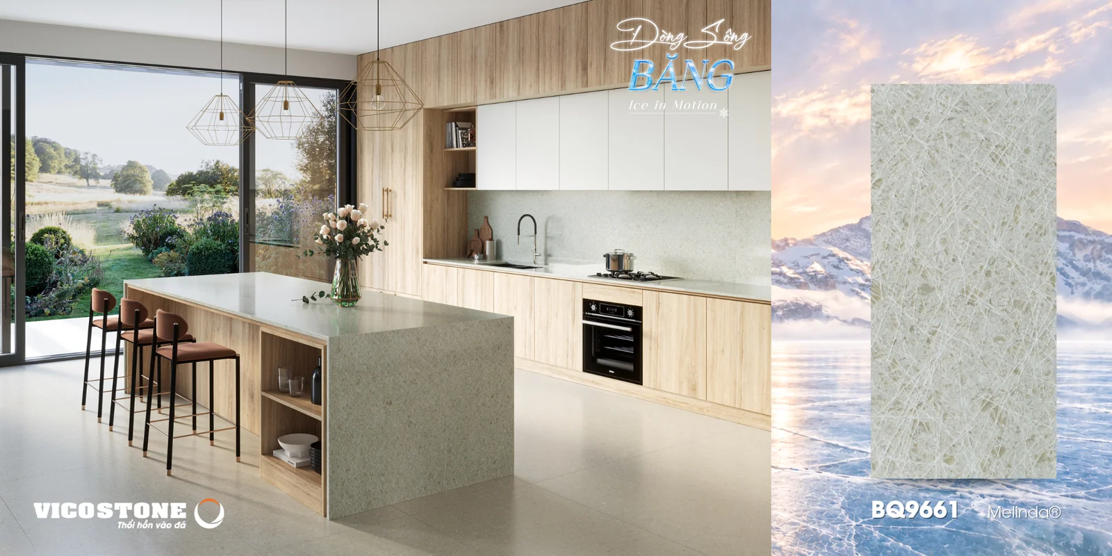 Phối Cảnh Minh Họa Đá Vicostone Melinda Bq9661 Do Hãng Cung Cấp