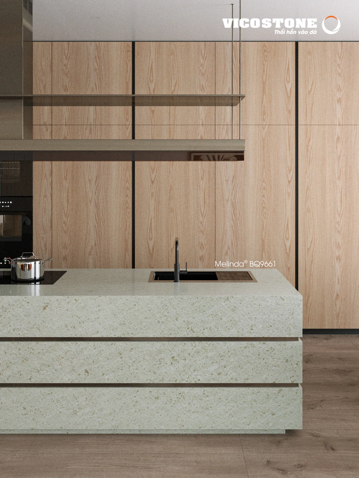 Phối cảnh ứng dụng đá Vicostone Melinda BQ9661 – 02