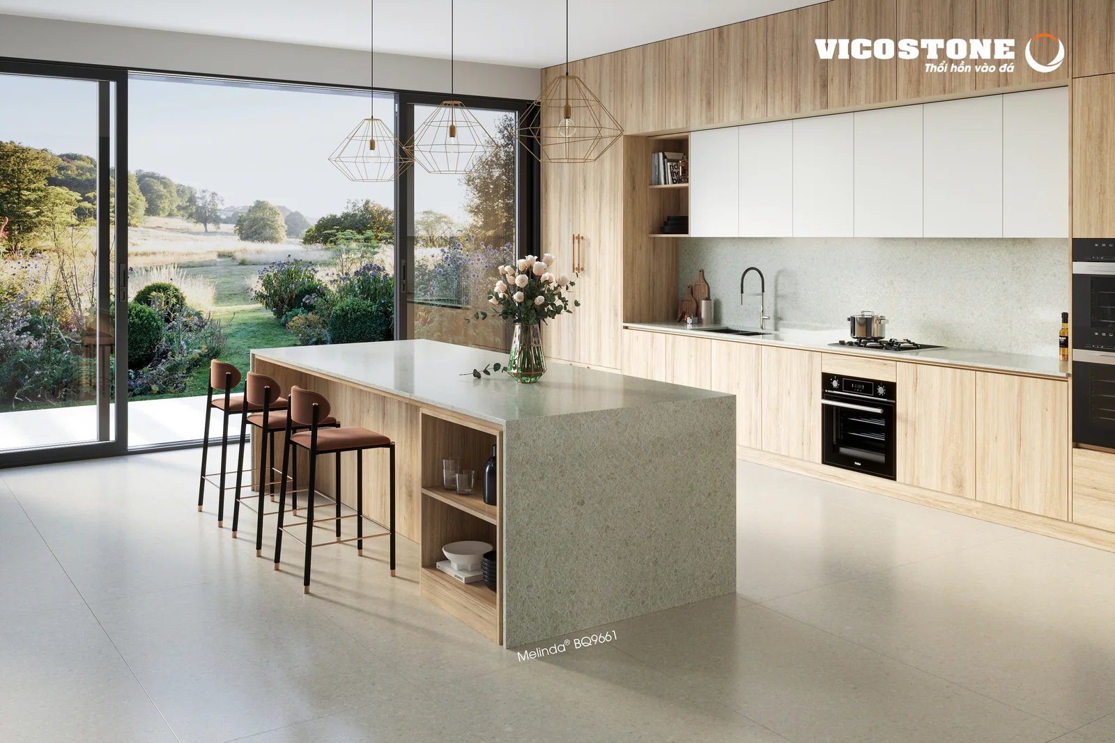 Phối cảnh ứng dụng đá Vicostone Melinda BQ9661 – 05