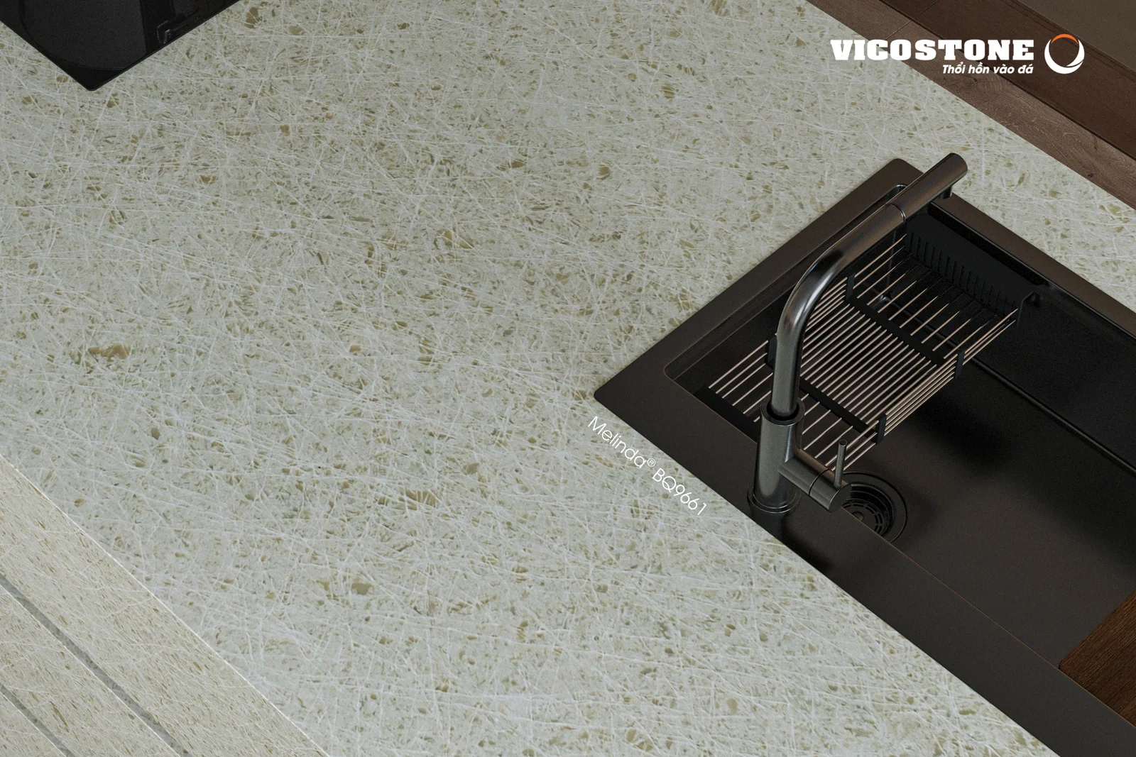 Phối cảnh ứng dụng đá Vicostone Melinda BQ9661 – 06