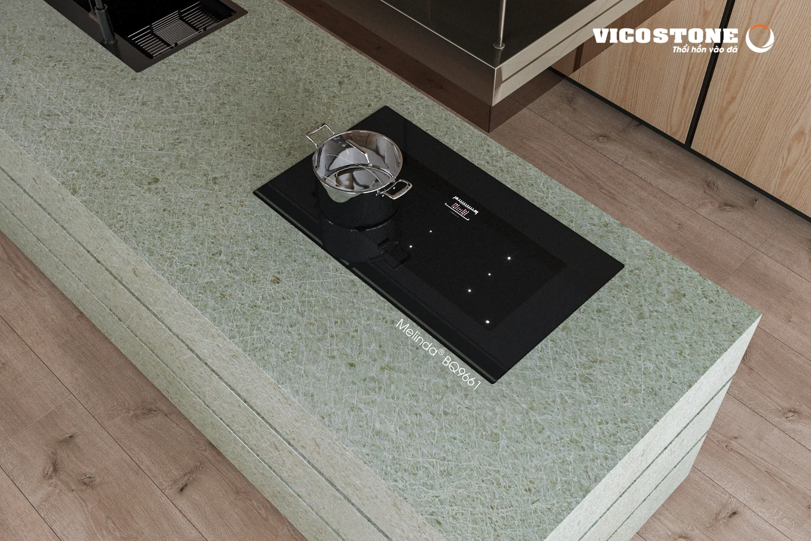 Phối cảnh ứng dụng đá Vicostone Melinda BQ9661 – 07
