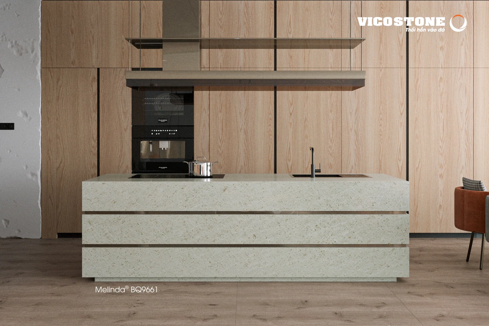 Phối cảnh ứng dụng đá Vicostone Melinda BQ9661 – 09