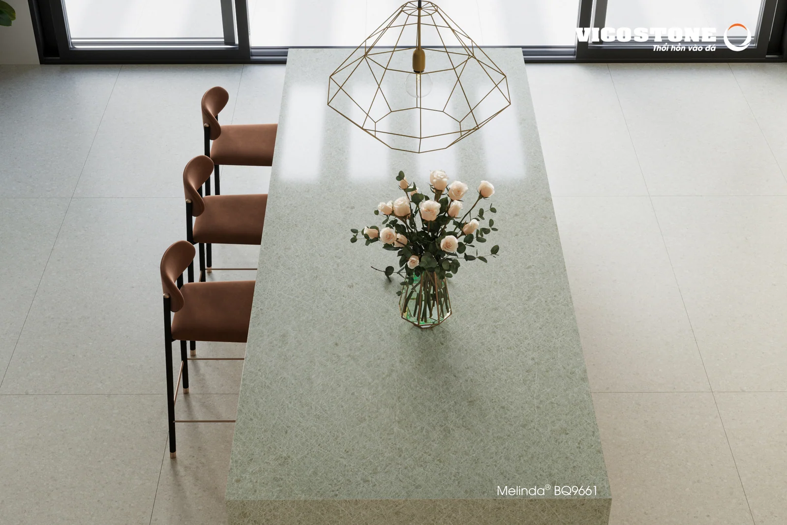 Phối cảnh ứng dụng đá Vicostone Melinda BQ9661 – 12