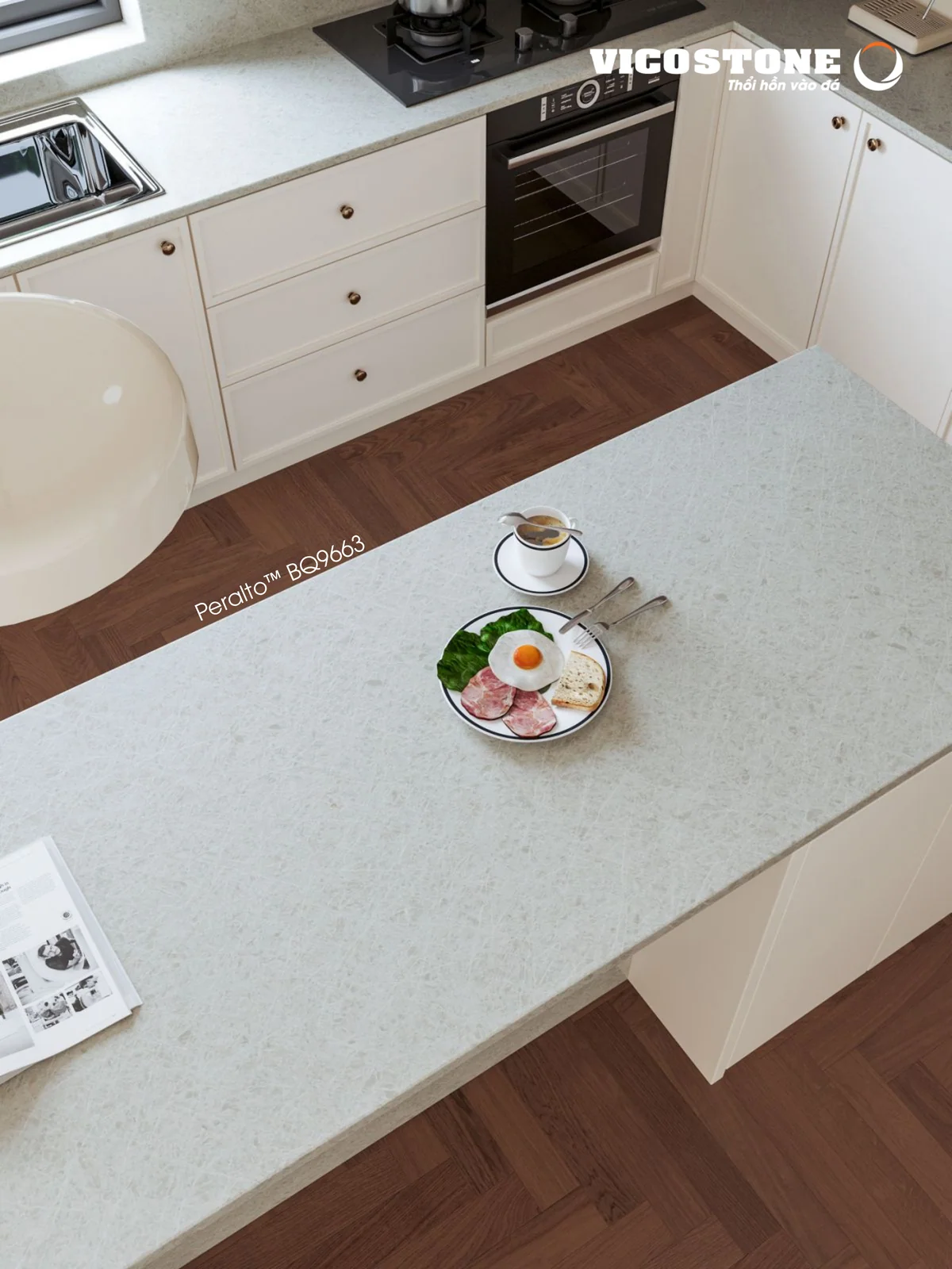 Phối cảnh ứng dụng đá Vicostone Peralto BQ9663 – 02