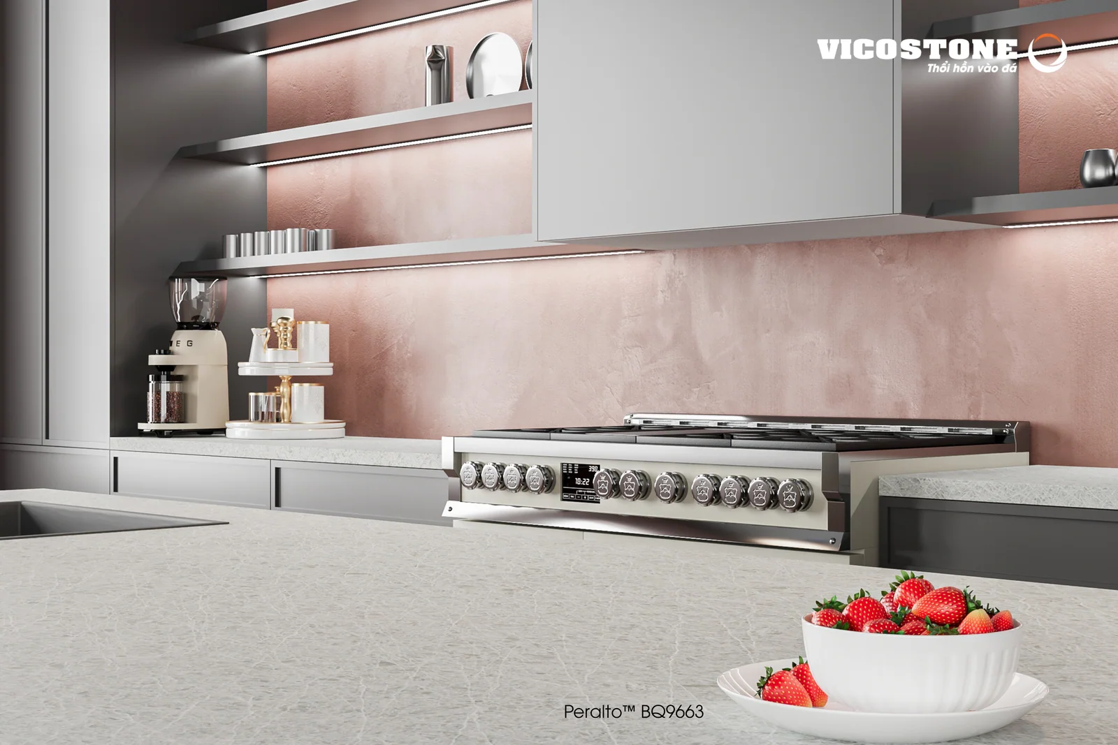 Phối cảnh ứng dụng đá Vicostone Peralto BQ9663 – 06